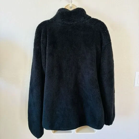 Victoria’s Secret PINK Black Sherpa NWT full zip soft teddy jacket mock neck poc - Picture 3 of 11